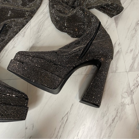 Steve Madden Sultry Rhinestone Thigh High Pointy Toe Platform Heeled Boot 8 1/2 - Picture 10 of 16